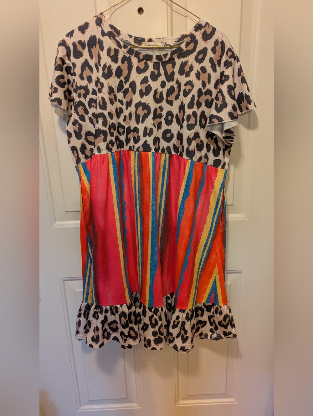 Southern Stitch Leopard & Rainbow Stripe Short Sleeve Dress